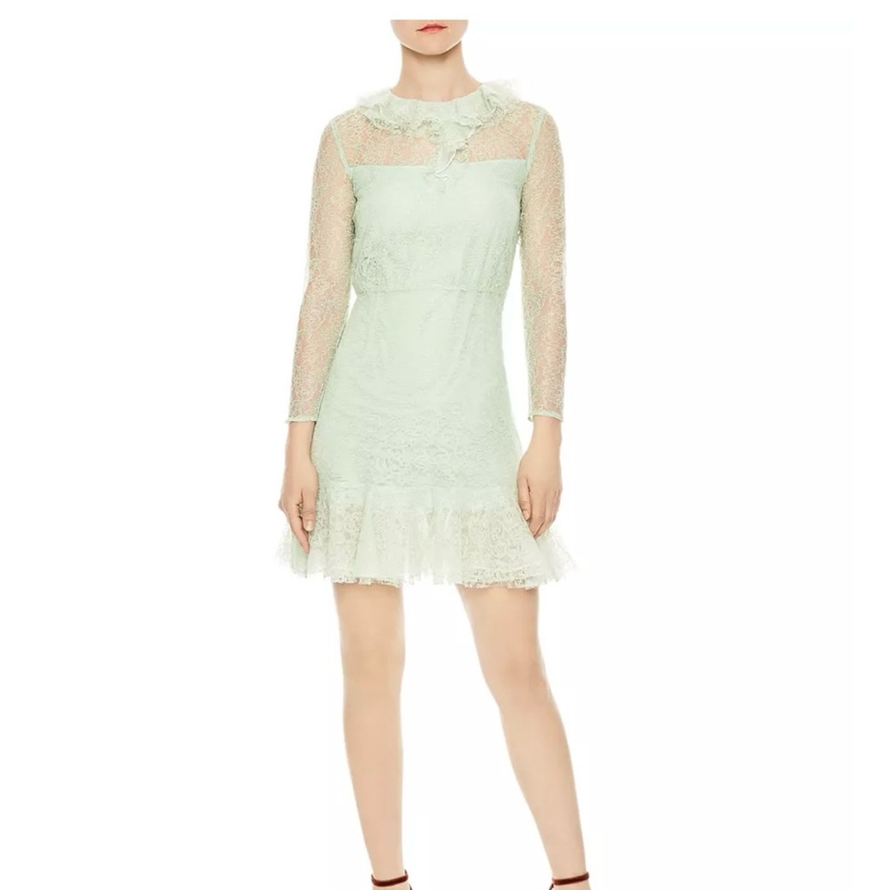 Sandro Light Green Lace Long Sleeve Dress